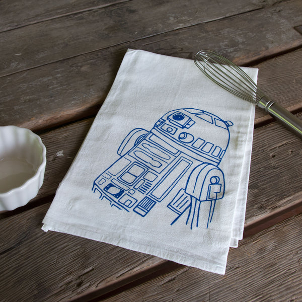Droid Tea Towel, Screen Printed flour sack towel R2D2