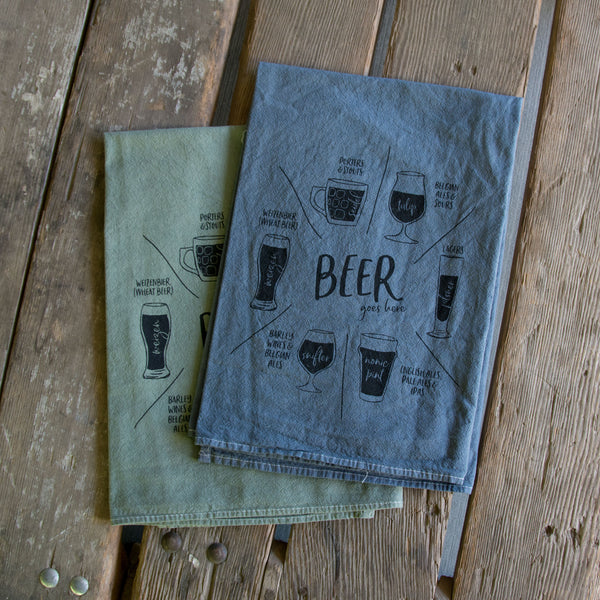 Dyed Beer glassware Tea Towel, Screen Printed flour sack towel