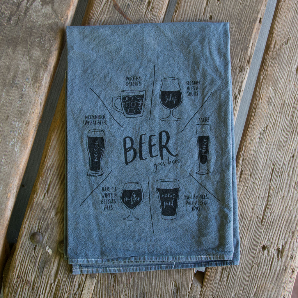 Dyed Beer glassware Tea Towel, Screen Printed flour sack towel