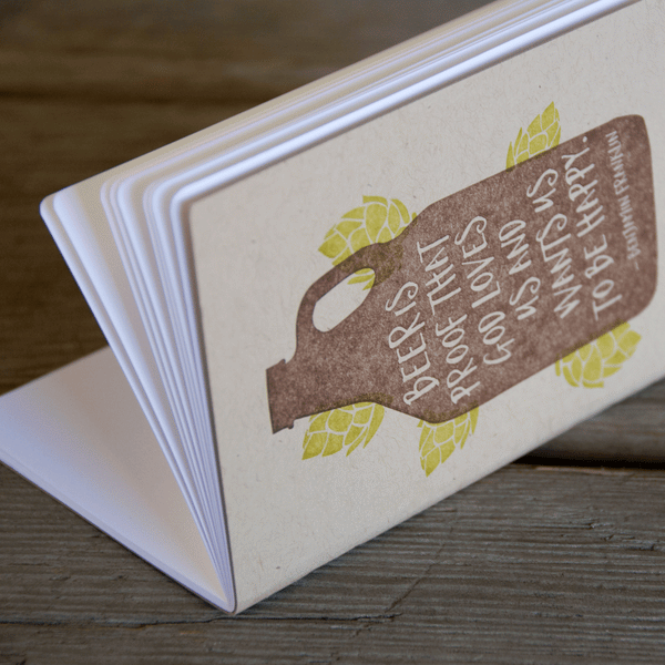 Beer Growler Notebook, hand drawn and staple bound, letterpress printed eco friendly