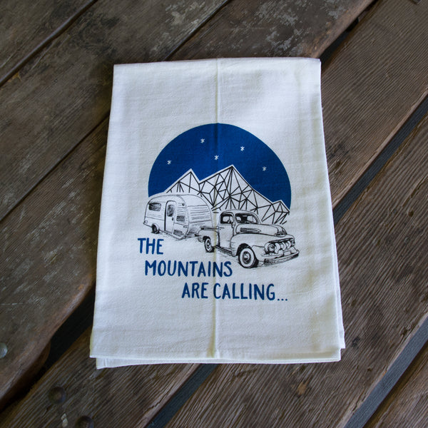 The Mountains are Calling Tea Towel, flour sack towel