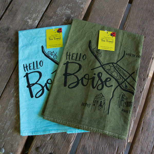 Dyed Boise Map Tea Towel, Screen Printed flour sack towel