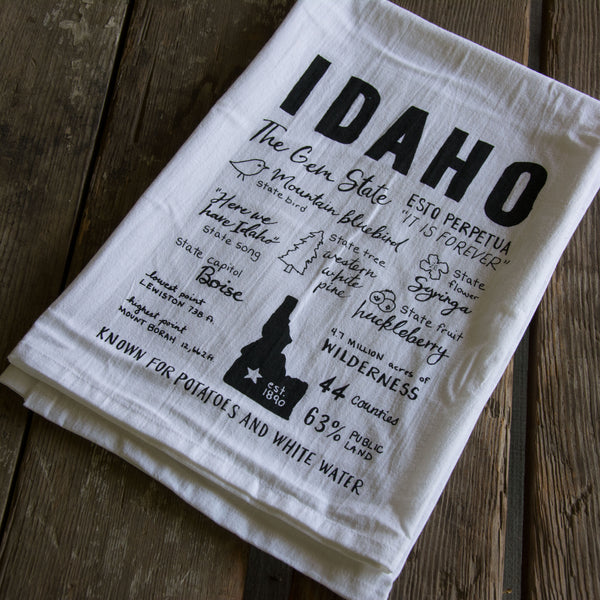 Idaho Facts Tea Towel, flour sack towel