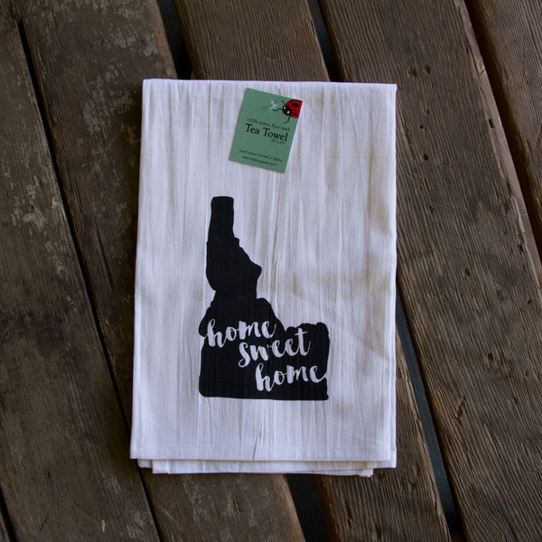 home sweet home Idaho Tea Towel, Hand drawn and Screen Printed flour sack towel