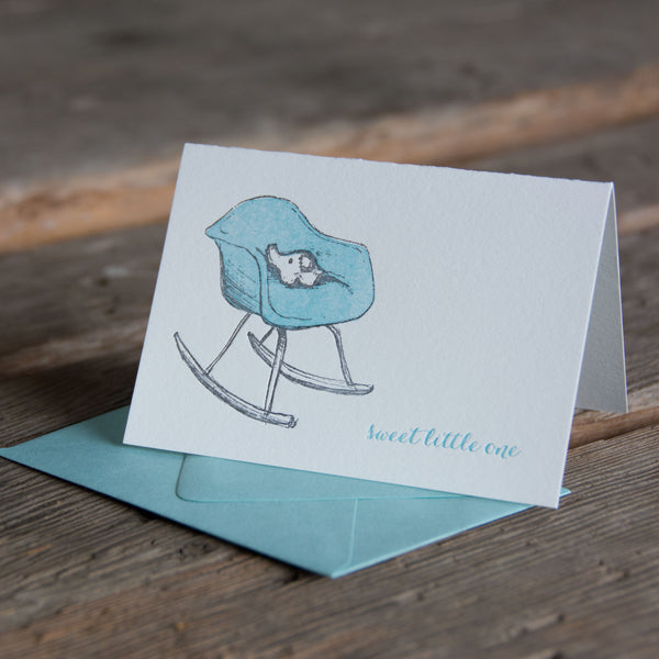 Eames Rocker Baby Card With Elephant Sweet Little One, Letterpress Printed Eco Friendly