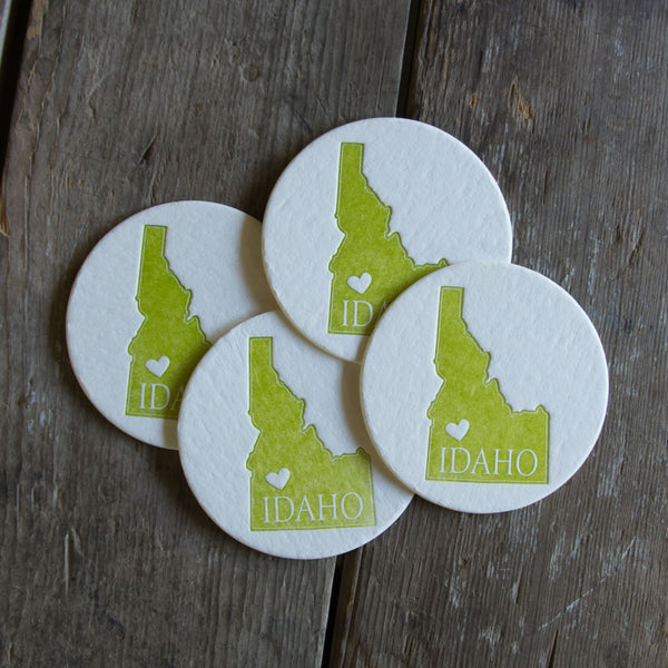 Idaho Heart Coasters, (Letterpress printed, 3.5 inches) set of 4