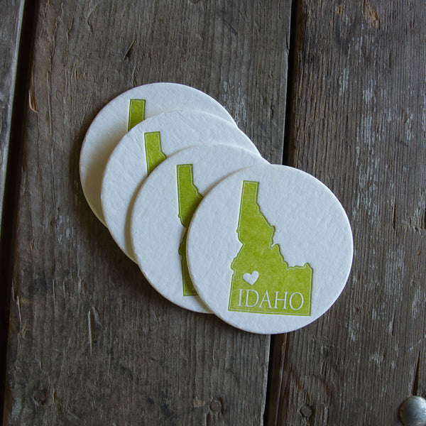 Idaho Heart Coasters, (Letterpress printed, 3.5 inches) set of 4