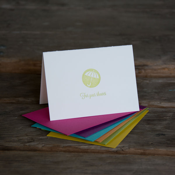 For Your Shower cards, letterpress printed card. Baby and Bridal Shower. Eco friendly