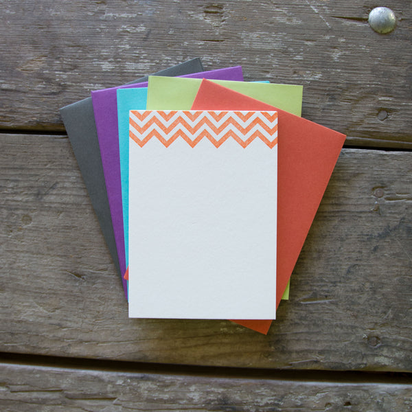 Classic Chevron Stationery Set, 10 pack, letterpress printed eco friendly