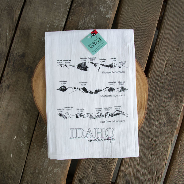Idaho Mountain Ranges Tea Towel, flour sack dish towel