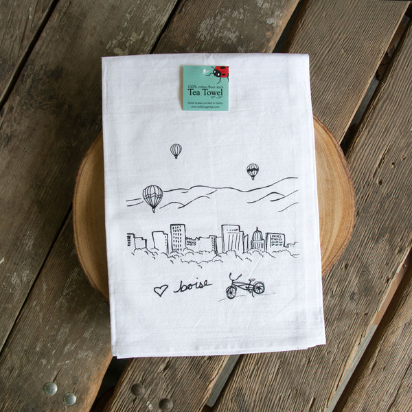 Boise Balloon Tea Towel, flour sack towel