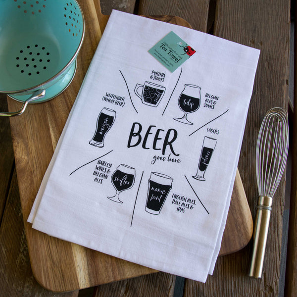Beer glassware Tea Towel, Screen Printed flour sack towel