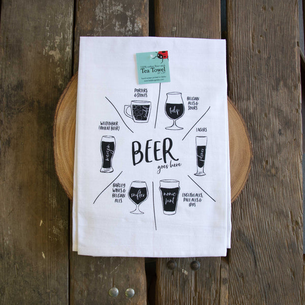 Beer glassware Tea Towel, Screen Printed flour sack towel