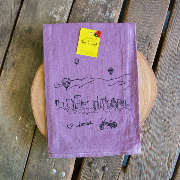 Dyed Boise Balloon Tea Towel, Screen Printed flour sack towel