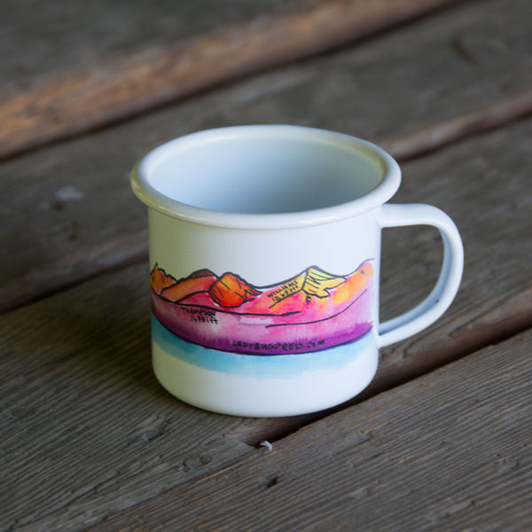 Sawtooth Mountains Enamel Mug, watercolor