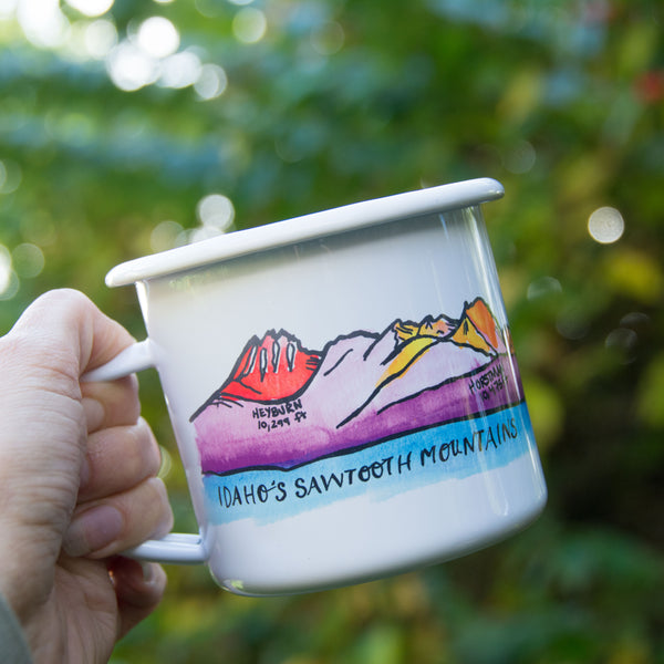 Sawtooth Mountains Enamel Mug, watercolor
