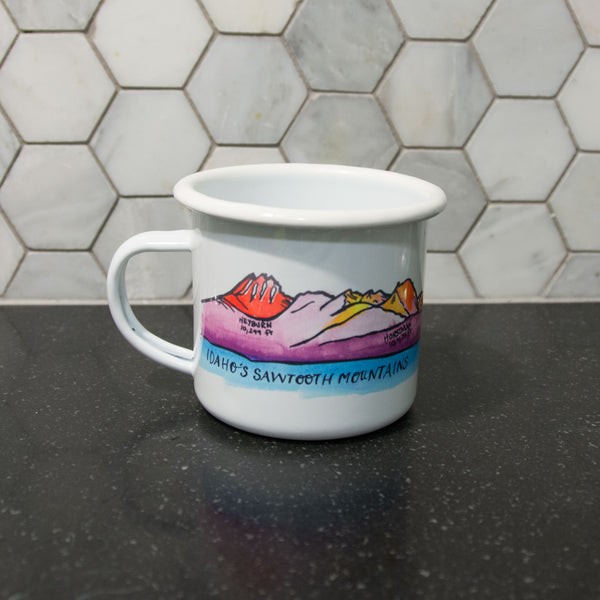 Sawtooth Mountains Enamel Mug, watercolor