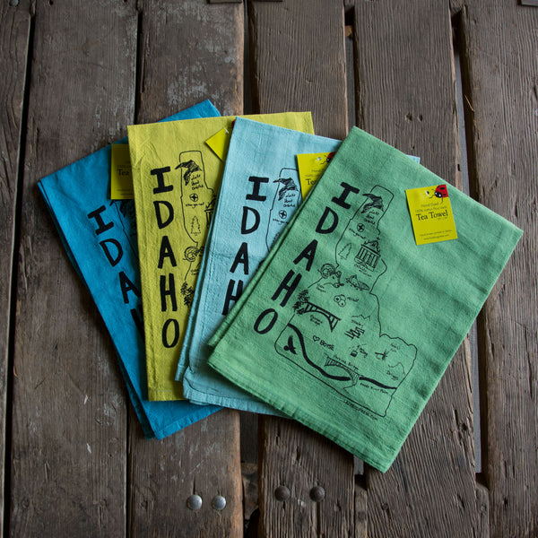 Dyed Idaho Map Tea Towel, Screen Printed flour sack towel