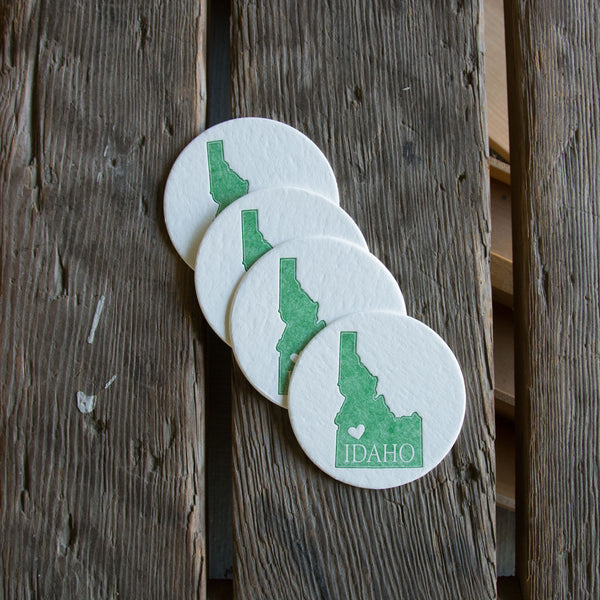 Idaho Heart Coasters, (Letterpress printed, 3.5 inches) set of 4