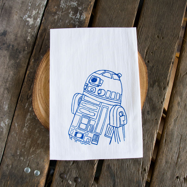 Droid Tea Towel, Screen Printed flour sack towel R2D2