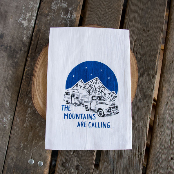 The Mountains are Calling Tea Towel, flour sack towel