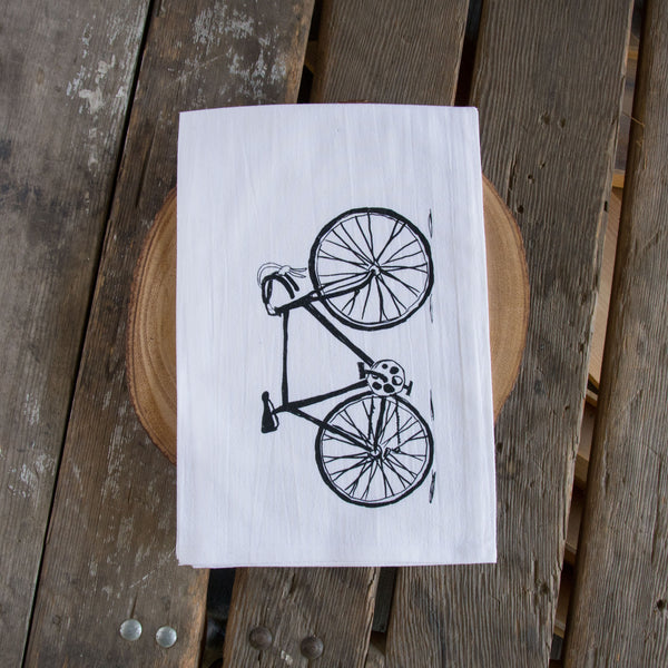 Bike Tea Towel, Screen Printed flour sack towel