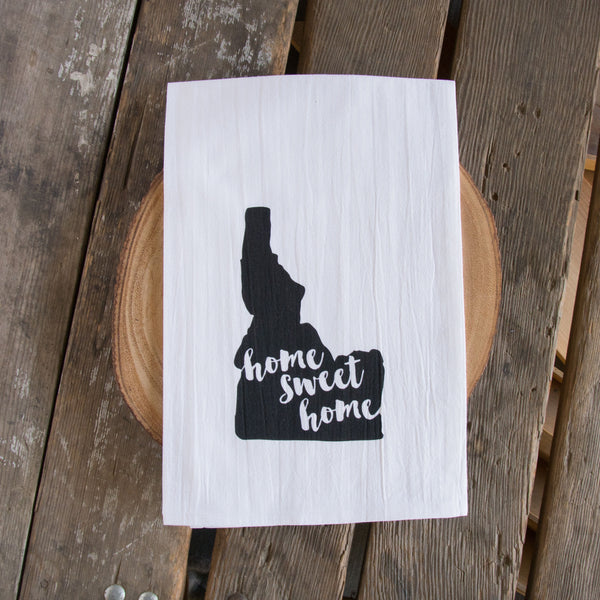 home sweet home Idaho Tea Towel, Hand drawn and Screen Printed flour sack towel