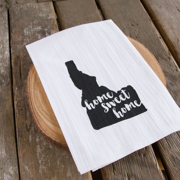 home sweet home Idaho Tea Towel, Hand drawn and Screen Printed flour sack towel