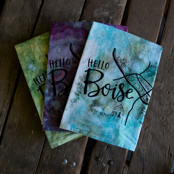 Dyed Boise Map Tea Towel, Screen Printed flour sack towel