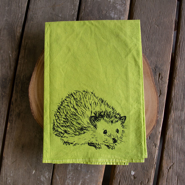 Dyed Hedgehog Tea Towel, Screen Printed flour sack