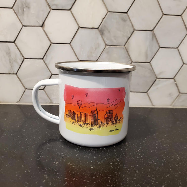 Boise Skyline Watercolor Enamel Mug, Two Color Options