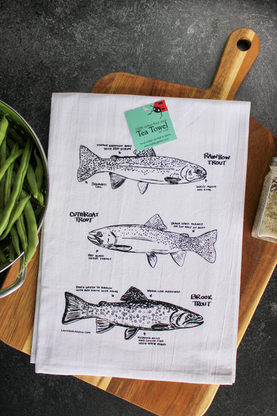 Trout Tea Towel, Screen Printed flour sack dish towel