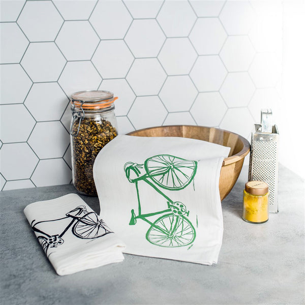 Bike Tea Towel, Screen Printed flour sack towel