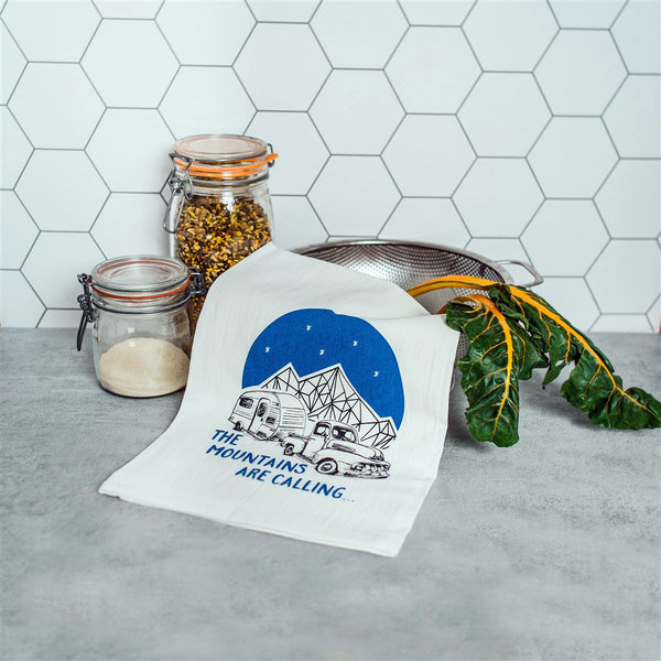 The Mountains are Calling Tea Towel, flour sack towel