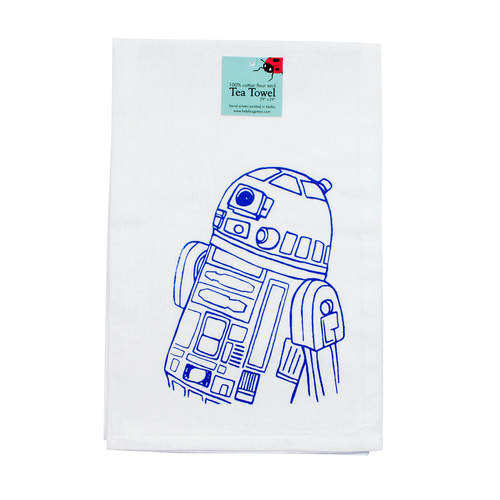Droid Tea Towel, Screen Printed flour sack towel R2D2