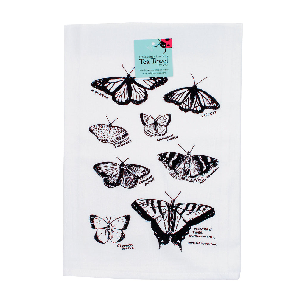 Butterfly Tea Towel, Screen Printed flour sack dish towel