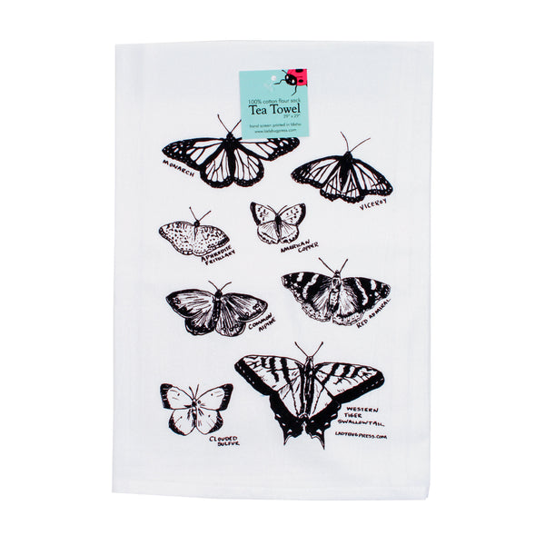 Butterfly Tea Towel, Screen Printed flour sack dish towel